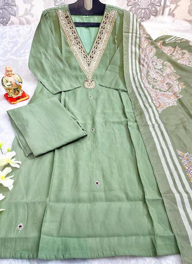 Roman Silk Green Traditional Wear Printed Readymade Kurti Set